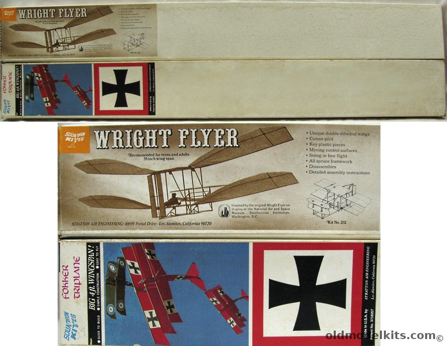 Stratton Air Engineering 202 Wright Flyer 58 Inch Wingspan and Fokker Triplane 48 Inch Wingspan Squadron Kites plastic model kit